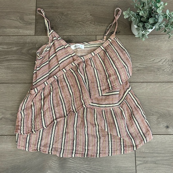 mahina Tops - MAHINA Striped Brown Sleeveless Top Adjustable Straps Size Small